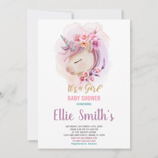 Carte Fille Bébé ou Fête de douche modifiable (Devant)