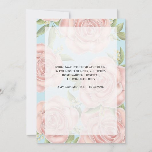 Carte Fille bébé simple superposition Texte Nouveau-né P (Dos)