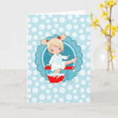 Carte Fille blonde du Spa Bulles Turquoise Rouge Blanc (Fleur jaune)