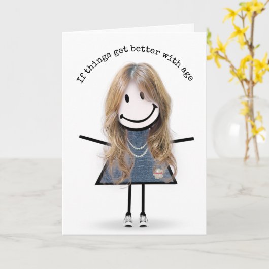 Carte Fille Bonhomme Allumette En Bask De Fête Humour (Fleur jaune)