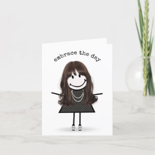 Carte Fille bonhomme allumette en baskets bonjour 