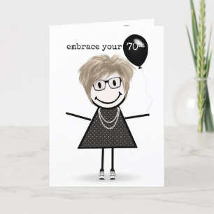Carte Fille bonhomme allumettes 70e anniversaire avec ba