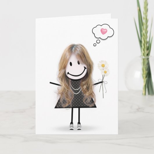 Carte Fille bonhomme allumettes pensant à vous  (Devant)