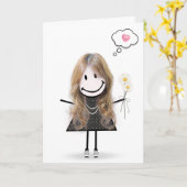 Carte Fille bonhomme allumettes pensant à vous  (Fleur jaune)