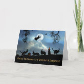 Carte Fille Bonne Halloween sorcières et chats (Devant)