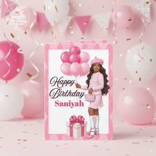 Carte Fille Brown/Ado rose à la mode Anniversaire