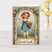 Carte Fille Chanceuse qui Agite (Fleur jaune)