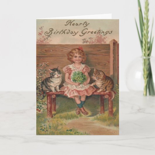 Carte Fille Chat Chaton Fleurs Anniversaire (Devant)