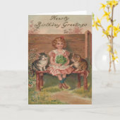 Carte Fille Chat Chaton Fleurs Anniversaire (Fleur jaune)