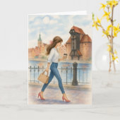 Carte Fille Chic à Gdansk, Pologne (Fleur jaune)
