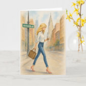 Carte Fille chic sur Madison Ave à NYC (Fleur jaune)