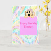 Carte Fille Chien 1er anniversaire (Fleur jaune)