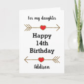 Carte Fille coeur rouge et or 14e anniversaire (Devant)