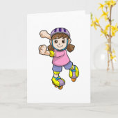 Carte Fille comme patineur avec patins et casque (Fleur jaune)