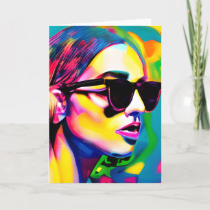 Carte Fille cool en lunettes de soleil Art Abstrait colo
