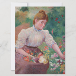 Carte Fille cueillant des fleurs dans un jardin d'été