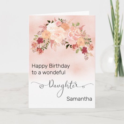 Carte Fille Custom Floral Pêche Aquarelle Anniversaire (Devant)