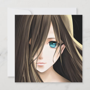 Carte Fille d'anime aux cheveux bruns et aux yeux bleus