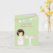 Carte Fille d'anniversaire à la table cadeau (Fleur jaune)