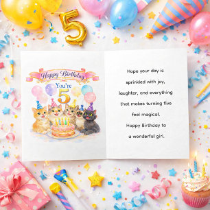 Carte Fille d'anniversaire âgée de 5 ans Aquarelle Migno
