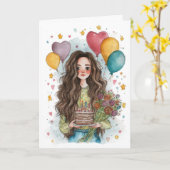 Carte Fille d'anniversaire avec ballons (Fleur jaune)