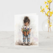 Carte Fille d'anniversaire avec des pensées dans un pot (Fleur jaune)