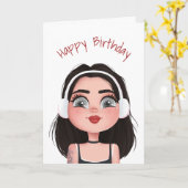 Carte Fille d'anniversaire de dessin animé avec casque (Fleur jaune)