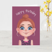 Carte Fille d'anniversaire de dessin animé avec de grand (Fleur jaune)