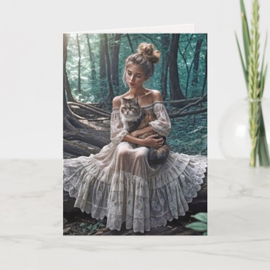 Carte Fille d'anniversaire en bois avec un chat (Devant)