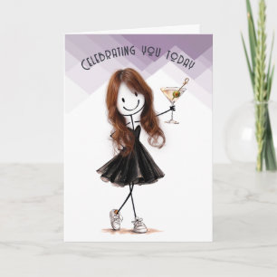 Carte Fille d'anniversaire en bonhomme allumette avec Ma