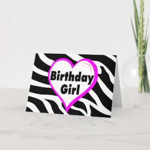 Carte Fille d'anniversaire (Heart Zebra Stripes)