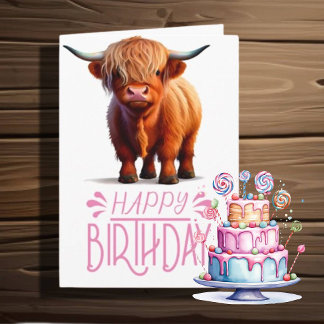 Carte fille d'anniversaire Highland Cow