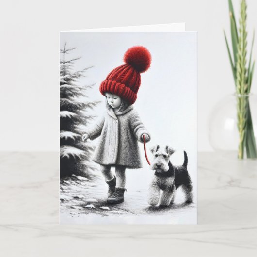 Carte Fille d'anniversaire marche dans un Terrier galloi (Devant)