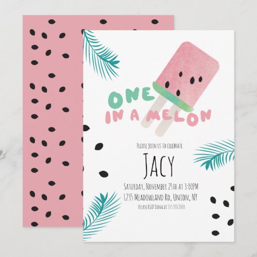 Carte Fille d'anniversaire Pastèque / Une dans un Melon (Devant / Derrière)