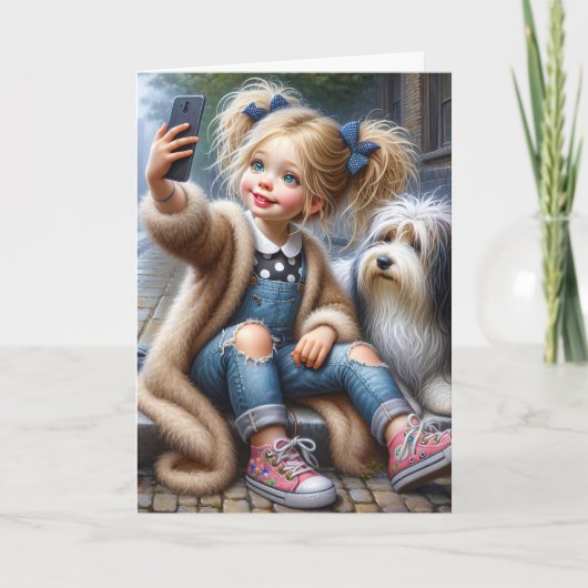 Carte Fille d'anniversaire prenant un selfie (Devant)