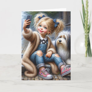 Carte Fille d'anniversaire prenant un selfie