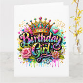 Carte Fille d'anniversaire royale colorée (Fleur jaune)