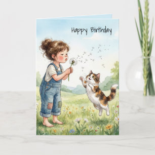 Carte Fille d'anniversaire soufflant des graines de piss