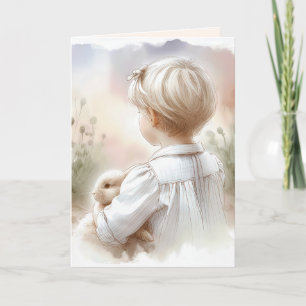 Carte Fille d'anniversaire tenant un lapin