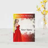 Carte Fille dans l'anniversaire rouge de dress16th (Fleur jaune)