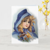 Carte Fille dans le chapeau bleu (Fleur jaune)