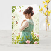 Carte Fille Dans Le Jardin D'Été (Fleur jaune)