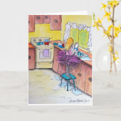 Carte Fille dans un Tutu rose, Peinture d'art populaire  (Fleur jaune)