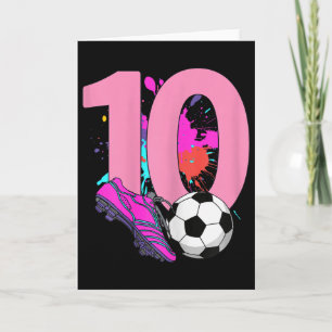 Carte Fille de 10 ans fêtant son anniversaire footballeu