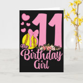 Carte Fille de 11 ans Douce Équipe Coquette Rose Bow 1 (Fleur jaune)