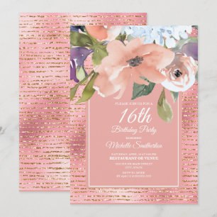 Carte Fille de 16 ans Anniversaire Fleurs Rose Bleu Pail
