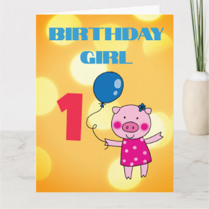 Carte Fille de 1er anniversaire personnalisée Cochon