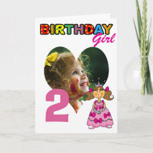 Carte Fille de 2 ans avec cheveux bruns Photo Princesse