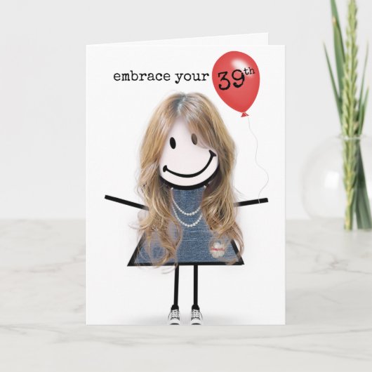 Carte Fille de 39 ans avec ballon rouge (Devant)