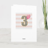 Carte Fille de 3 ans Pailleté Rose et Or Anniversaire (Dos)
